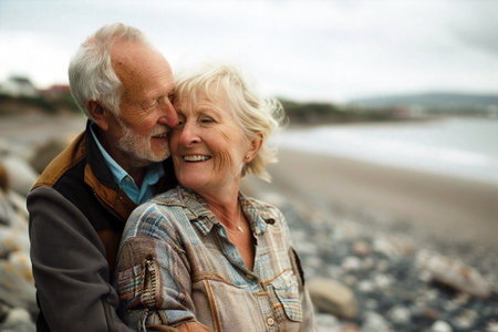 Portrait of happy senior couple in a beautiful moment. Life is beautiful.の素材