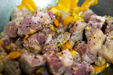 Stir fried yellow chili with beef. Delicious asian cuisine.の写真素材