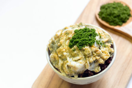 Creamy omelette with wolffia globosa on rice. Delicious and easy high protein menu.