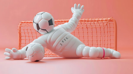 Goalkeeper making an impressive save, with the ball just inches away.の素材