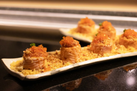 Delicious sushi on a stylish plate.の写真素材