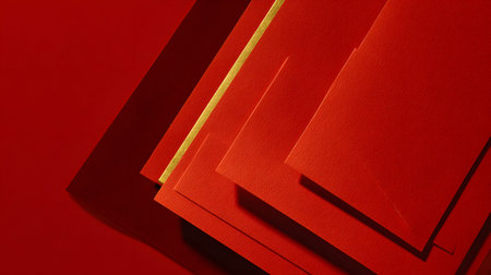 A red envelope stacked with gold trim on red background, symbolizing prosperity and celebration in vibrant compositionの素材