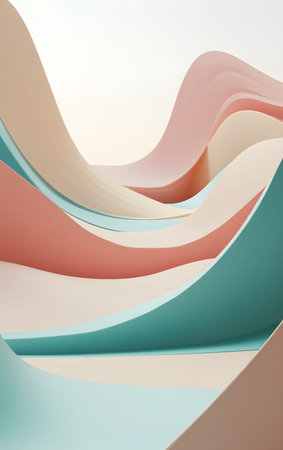 Abstract waves in pastel colors create a soothing and modern design perfect for backgrounds and creative projects.の素材