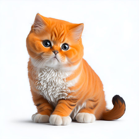 Cute orange Scottish fold cat clipart, adorable kitten, fluffy, playful felines, curious, happy, surprised, white background. Generative with AI Technology.の素材