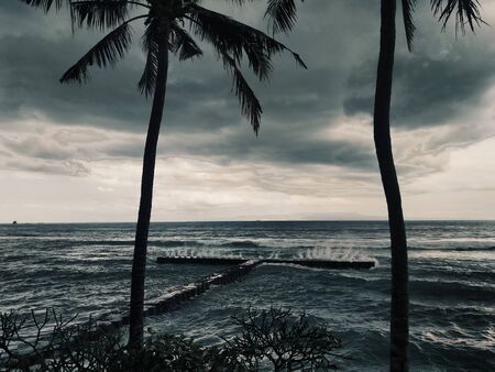 Stormy Bay with Raging Wavesの写真素材