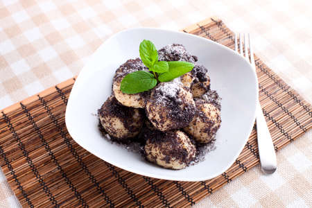 fruit dumpling with poppy and sugarの写真素材