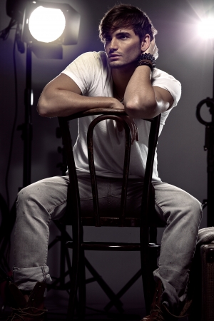 Studio photo of a young model on a dark backgroundの写真素材