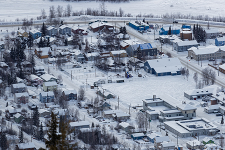 The town of Dawson city, as sen from Midnight Domeの写真素材