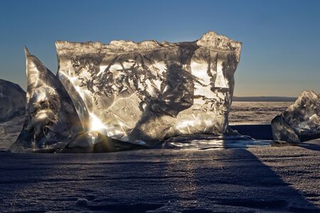 Ice blocks in the sunrise, Khovsgol lake, Mongolia