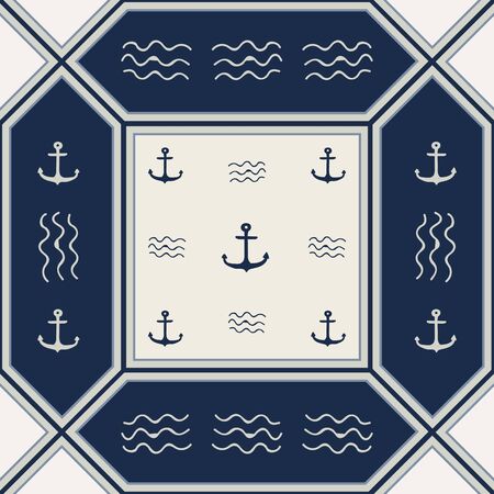 hand drawn hipster seamless pattern polka dot with anchorsのイラスト素材