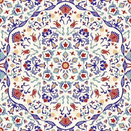Seamless colorful pattern with mandala. Vintage decorative element. Hand drawn pattern in turkish style. Islam, Arabic, Indian, ottoman motif. Vector illustrationのイラスト素材