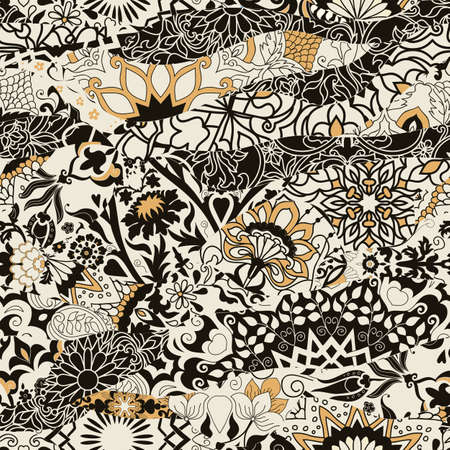 Azulejos tile patchwork. Seamless patchwork. Hand drawn seamless abstract pattern from mandalas....