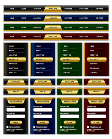 Horizontal and vertical navigation menu and website elements with shiny golden effectのイラスト素材