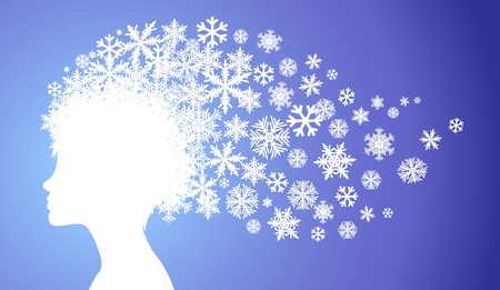 Young lady silhouette with hair made of snowflakesのイラスト素材