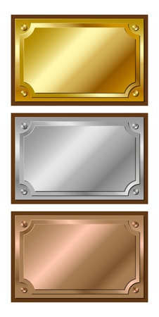 Set of decorative, shiny, metallic, golden, silver and bronze plaquesのイラスト素材