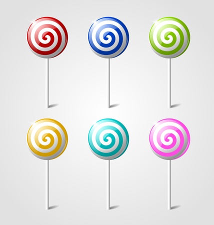 Set of sweet glossy lollipops isolated on light grey backgroundのイラスト素材