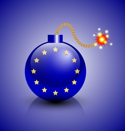 Burning European crisis bomb icon isolated on blue backgroundのイラスト素材