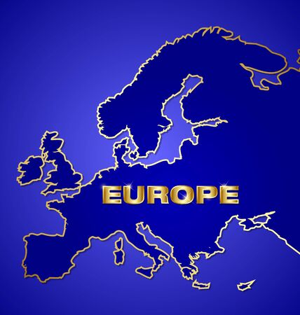 Blue and golden map of Europe with shiny metallic textのイラスト素材