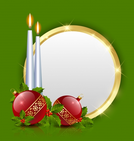 Candles and balls decoration with golden plaqueのイラスト素材