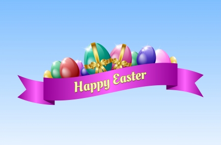 Happy Easter greeting card template with eggs and ribbonのイラスト素材