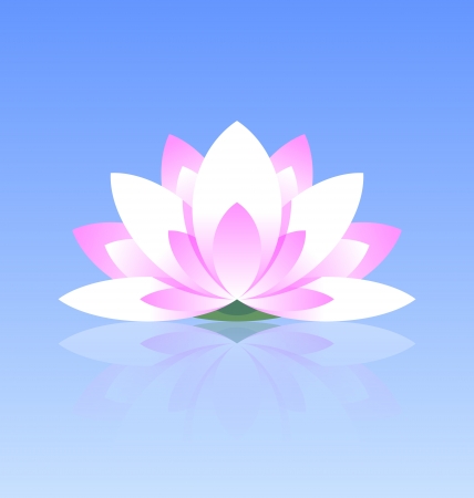 Spiritual lotus flower icon on calm water surface with reflectionのイラスト素材