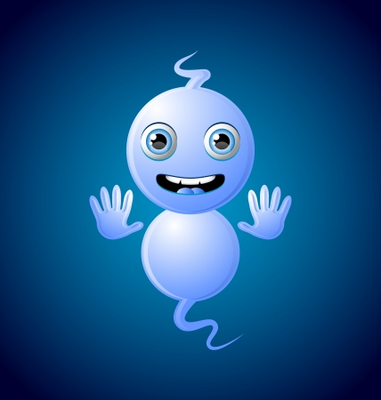 Cute Halloween ghost character on dark blue backgroundのイラスト素材