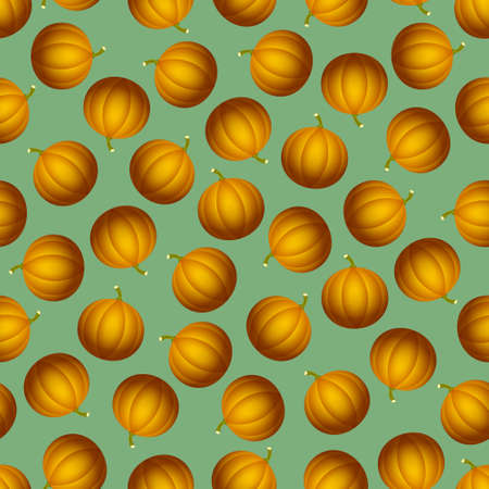 Seamless tileable pattern with pumpkins randomly placed on green backgroundのイラスト素材