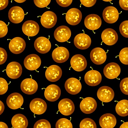 Seamless tileable pattern with Halloween pumpkins randomly placed on black backgroundのイラスト素材
