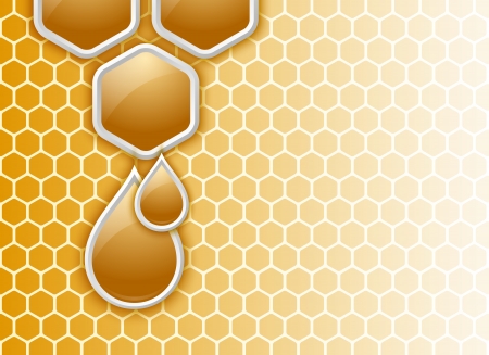 Honeycomb background with glossy honey drops decorationのイラスト素材