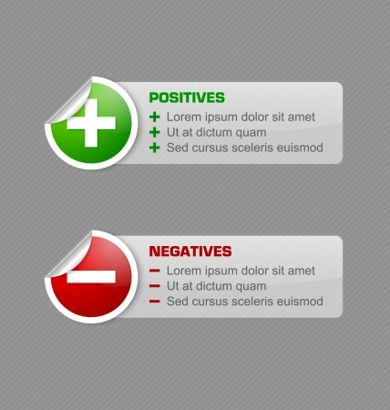 Positives and negatives stickers with semi transparent banners isolated on grey backgroundのイラスト素材