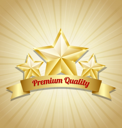 Three golden stars symbol with Premium quality ribbonのイラスト素材