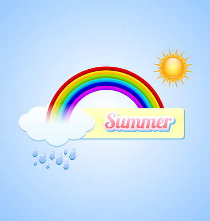 Summer button with rainbow, sun, cloud and rain dropsのイラスト素材