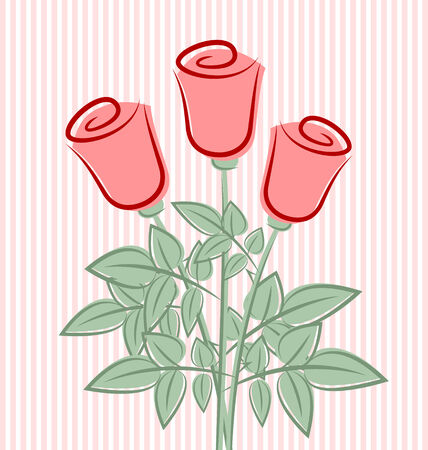Three retro roses on striped pink backgroundのイラスト素材