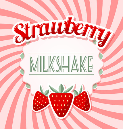 Strawberry milkshake label in retro style on twisted pink backgroundのイラスト素材