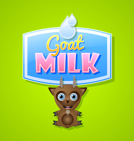 Goat milk label with cute animal character on green backgroundのイラスト素材