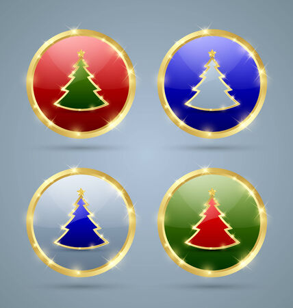 Golden Christmas tree icons on pale backgroundのイラスト素材