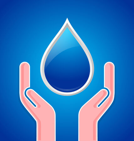 Caring hands with water drop on blue backgroundのイラスト素材