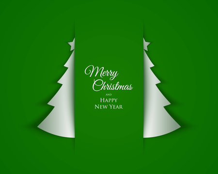 Simple Christmas tree background made of paper with shadow on green backgroundのイラスト素材