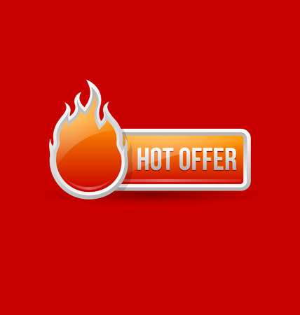 Glossy hot offer icon with button on red backgroundのイラスト素材