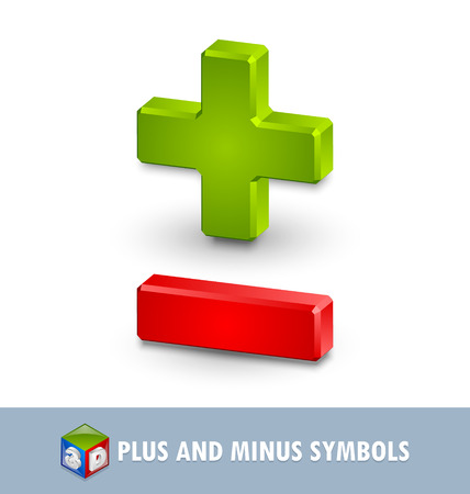Three dimensional plus and minus symbols on white backgroundのイラスト素材