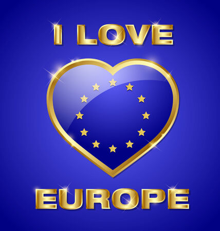 I love Europe glossy blue and golden european heartのイラスト素材