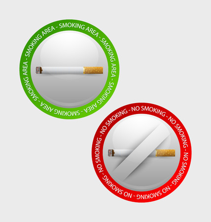 Smoking and no smoking prohibition signs placed on pale backgroundのイラスト素材