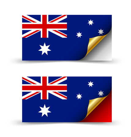 Australian flag with golden curled corner on white backgroundのイラスト素材