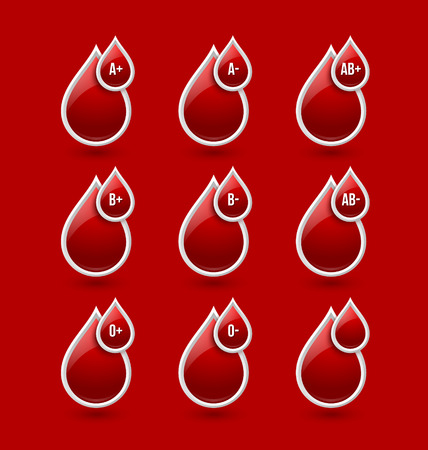 Red blood type medical icons isolated on red backgroundのイラスト素材