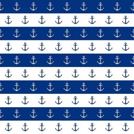 Seamless nautical pattern with anchors on striped blue and white backgroundのイラスト素材