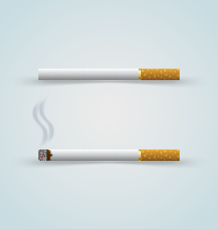 Unlighted and burning cigarettes on pale backgroundのイラスト素材