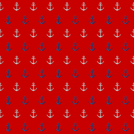 Seamless nautical pattern with anchors on red backgroundのイラスト素材