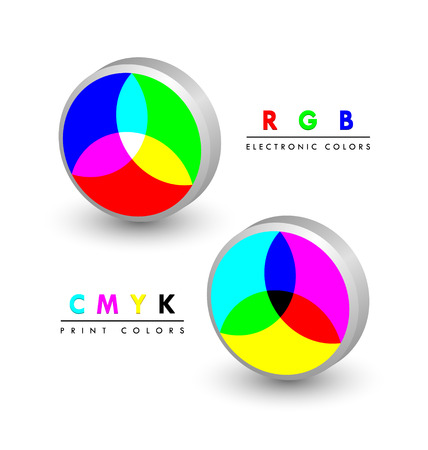 Three dimensional rgb and cmyk color icons on white backgroundのイラスト素材