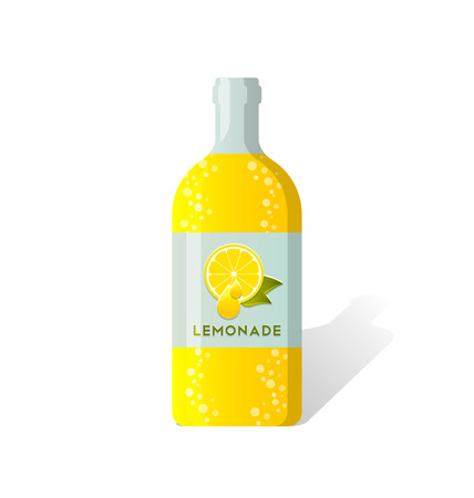 Lemonade bottle with fresh juicy lemon depicted on labelのイラスト素材