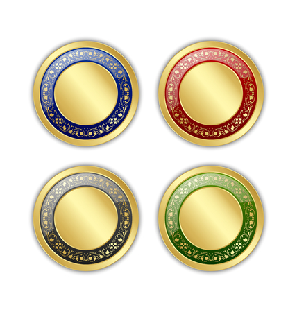 Set of glossy golden plaques isolated on white backgroundのイラスト素材